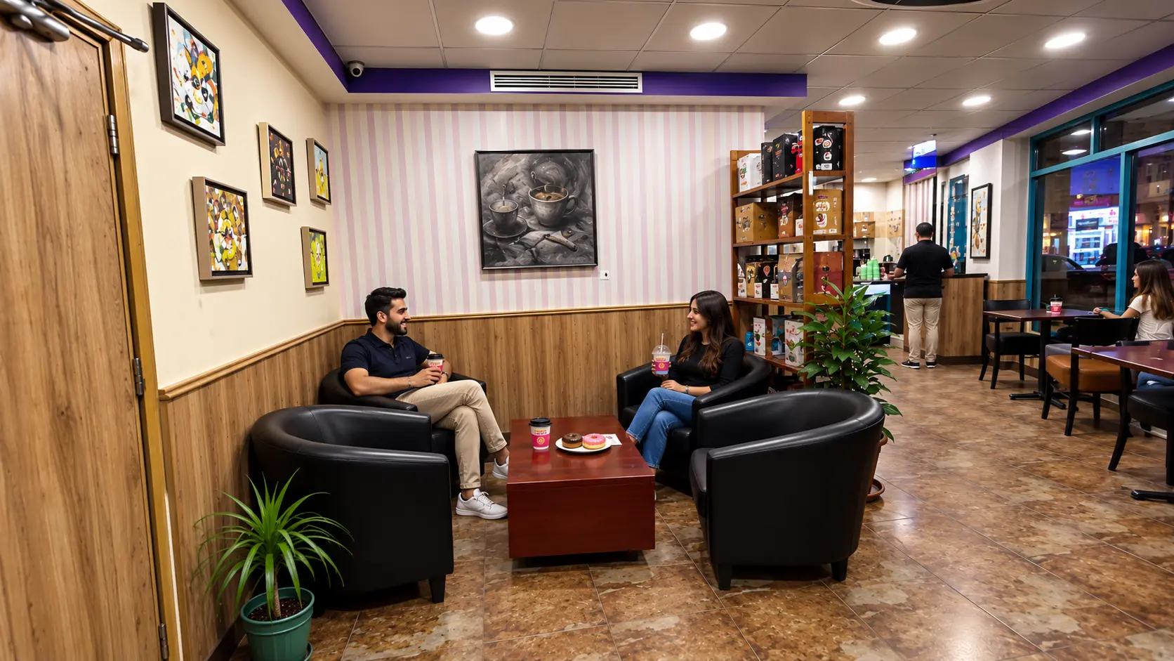 Indoor seating area at Donuts Factory Marj Al-Hamam